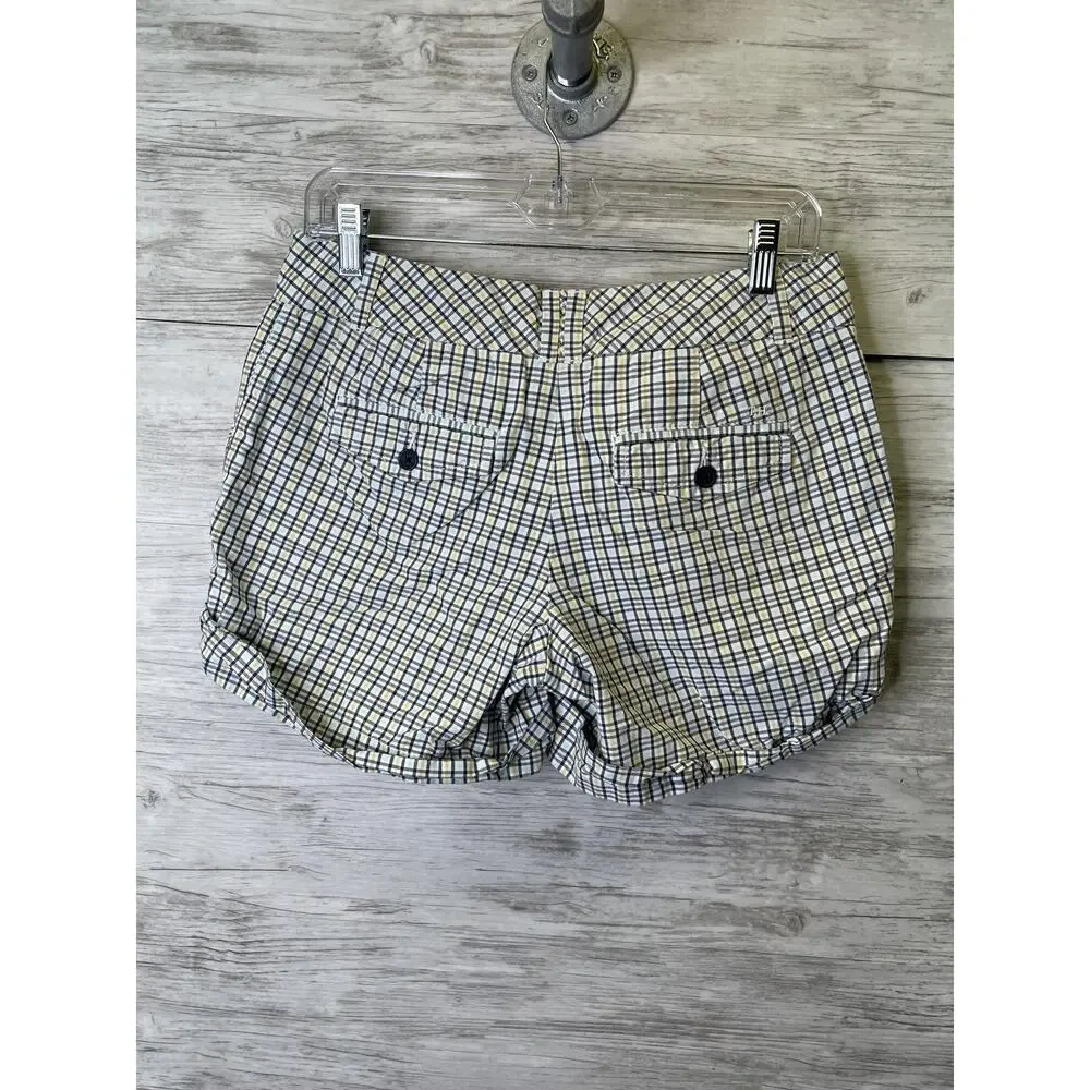 Tommy Hilfiger Shorts‎ Womens 4 Blue Yellow Plaid Cotton Casual Summer Pockets